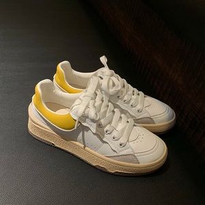 Women's White Lace-Up Casual Sneakers Round Toe W/Mixed Color Split Leather